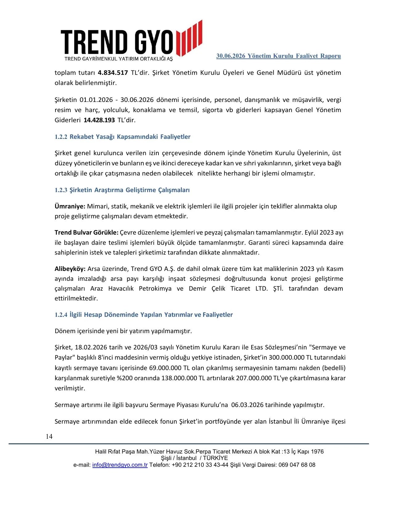 30 HAZİRAN 2026 YÖNETİM KURULU FAALİYET RAPORU.pdf — sayfa 14
