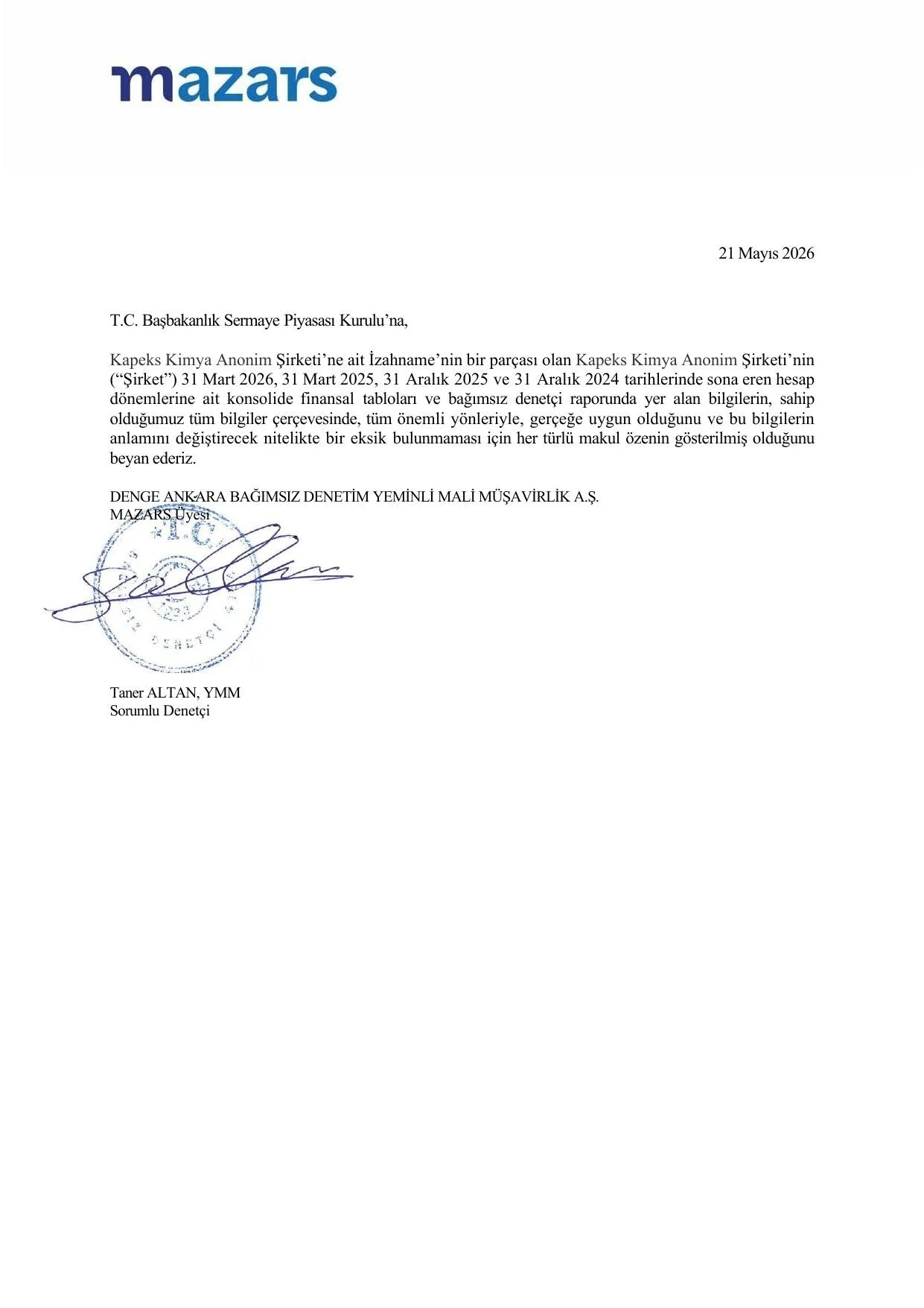 EK 4 Mazars Sorumluluk Beyanı.pdf — sayfa 1