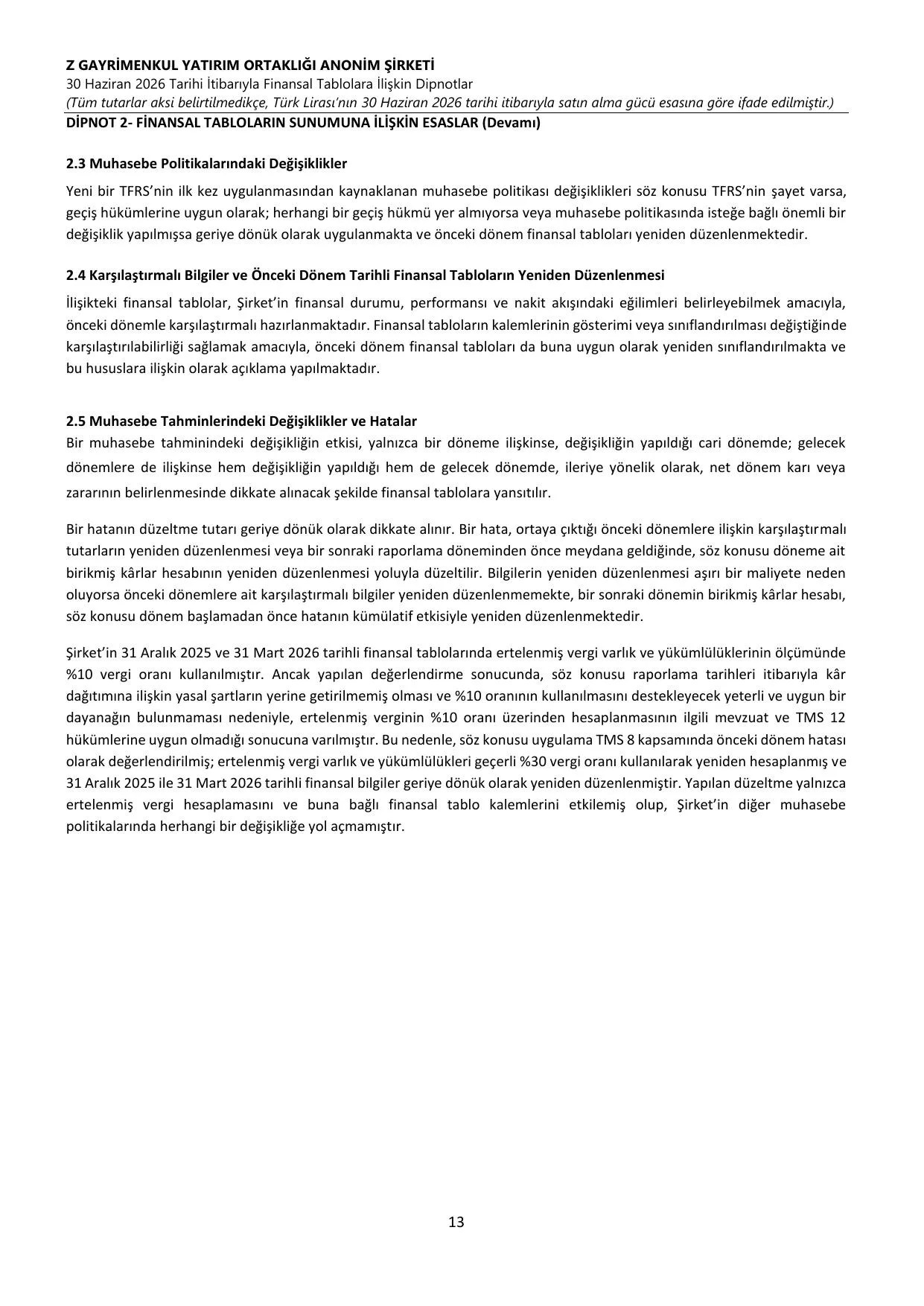 Z GYO_Finansal Rapor 30.06.2026 .pdf — sayfa 17