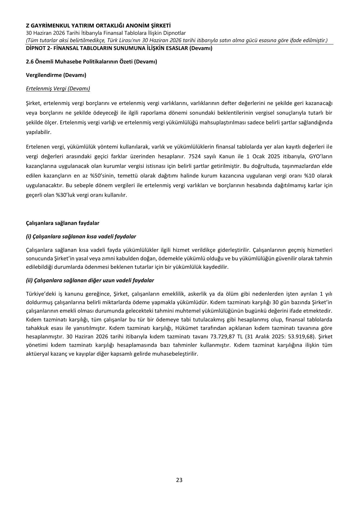 Z GYO_Finansal Rapor 30.06.2026 .pdf — sayfa 27