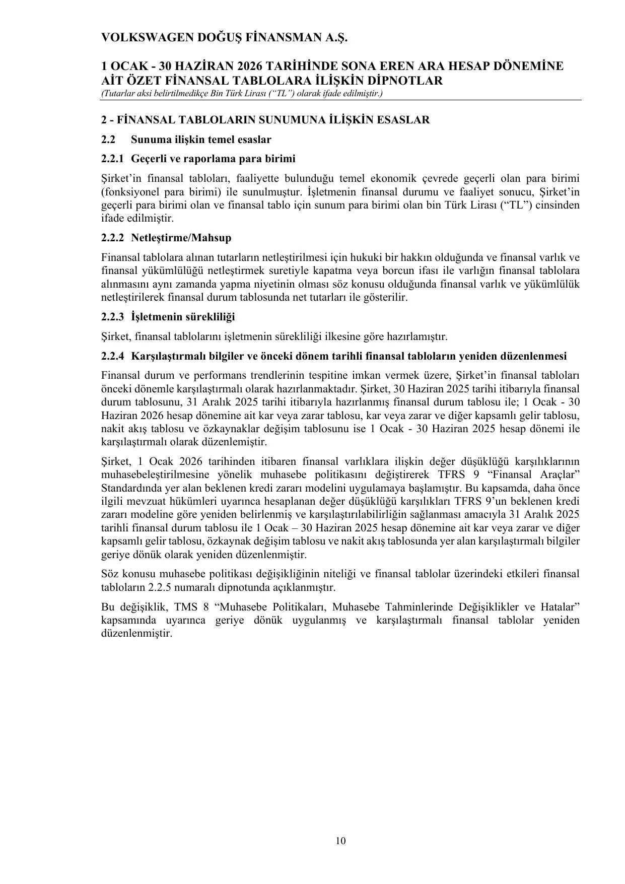 Volkswagen Doğuş Finansman A.Ş. 30.06.2026 BDDK Raporu.pdf — sayfa 14