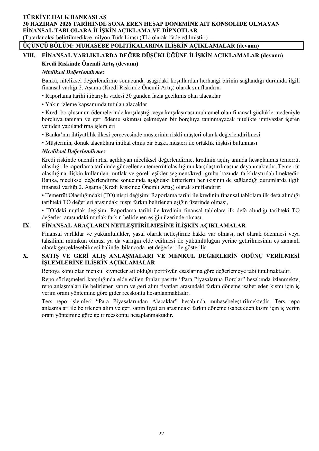 Türkiye Halk Bankası AŞ Konsolide Olmayan Rapor 30.06.2026.pdf — sayfa 28