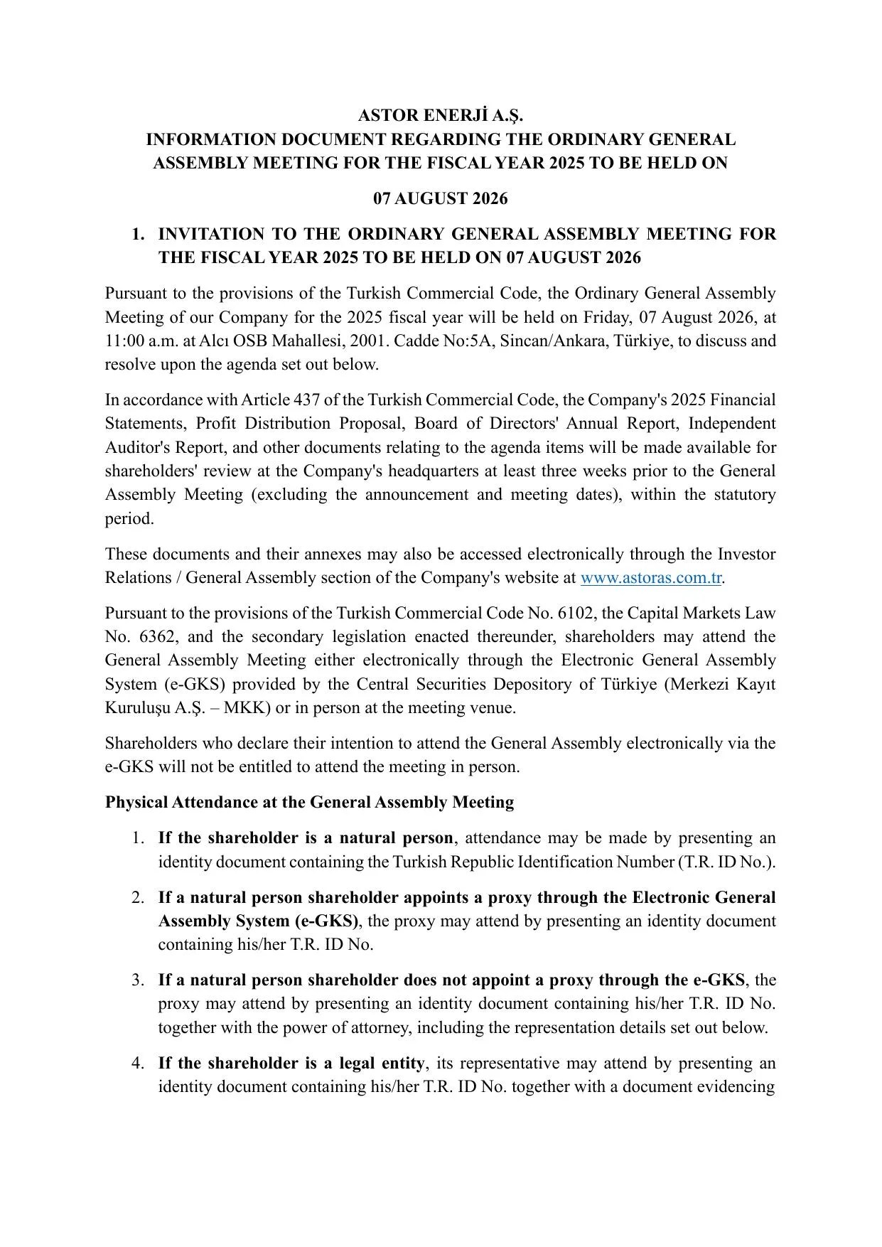 Kap -ASTOR ENERJฤฐ A.ล BฤฐLGฤฐLENDฤฐRME DOKรMANI 2025_ENG.pdf โ sayfa 1