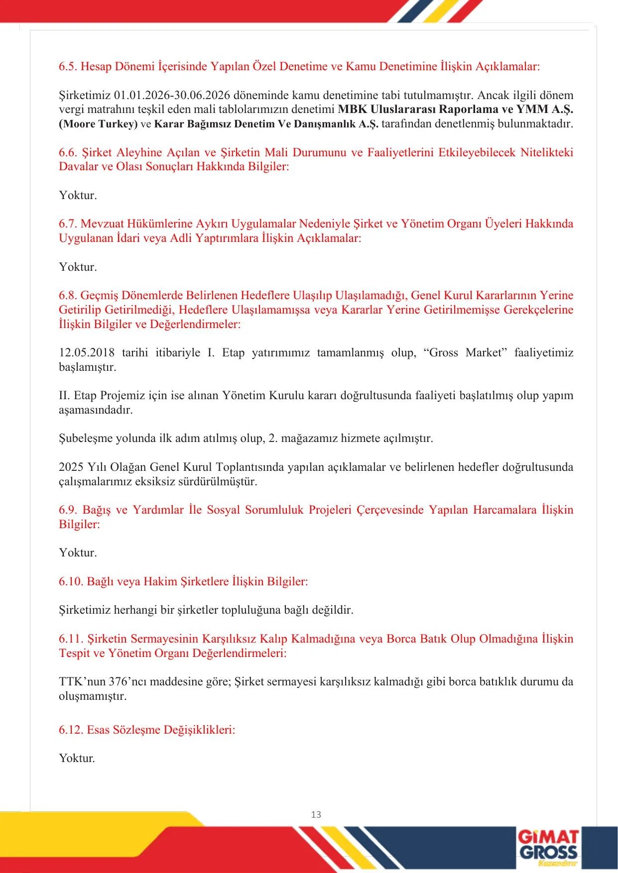 Gimat Maฤazacฤฑlฤฑk 01.01.2026-30.06.2026 Ara Dรถnem Faaliyet Raporu.pdf โ sayfa 14