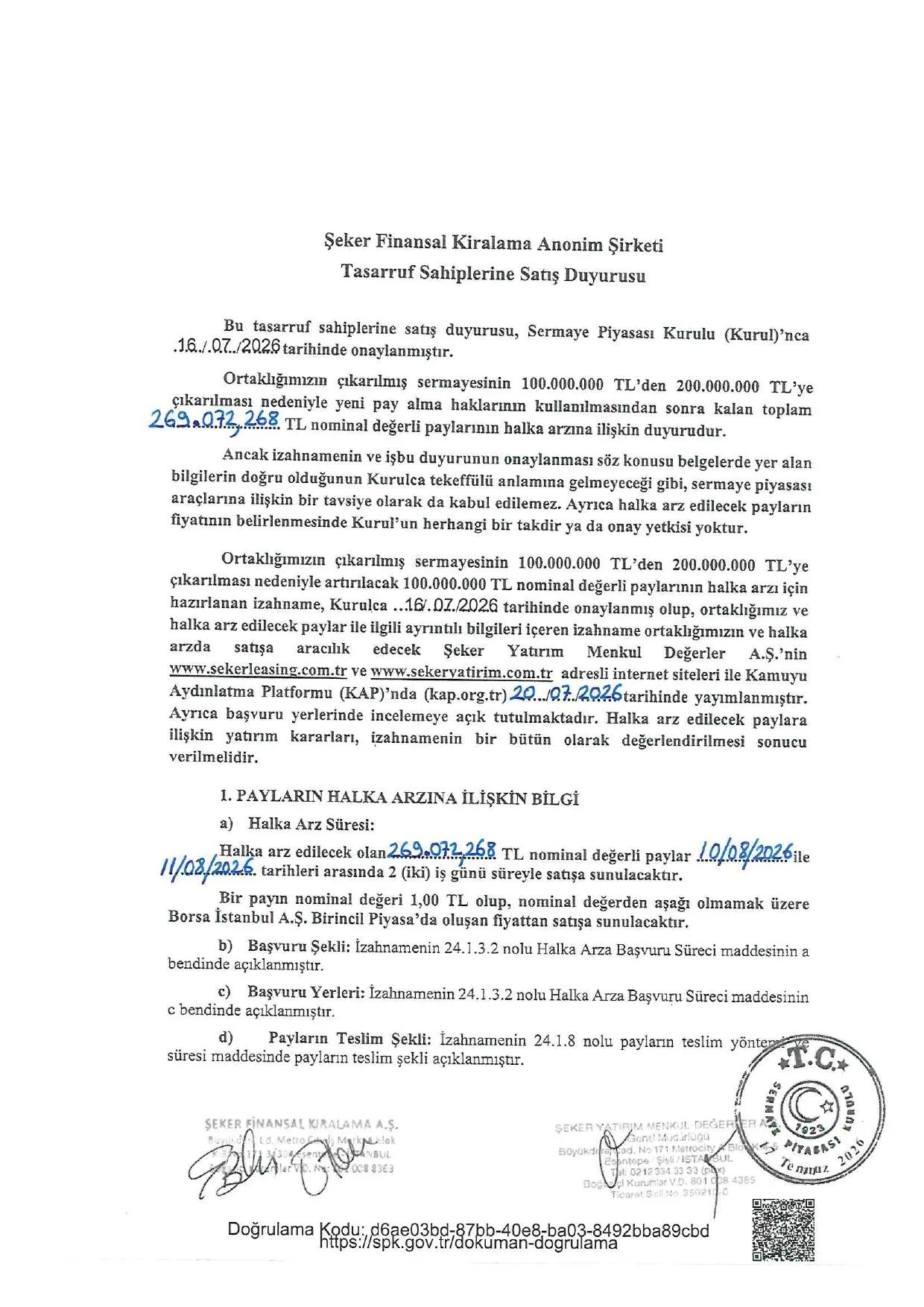 Tasarruf Sahiplerine Satış Duyurusu.pdf — sayfa 1