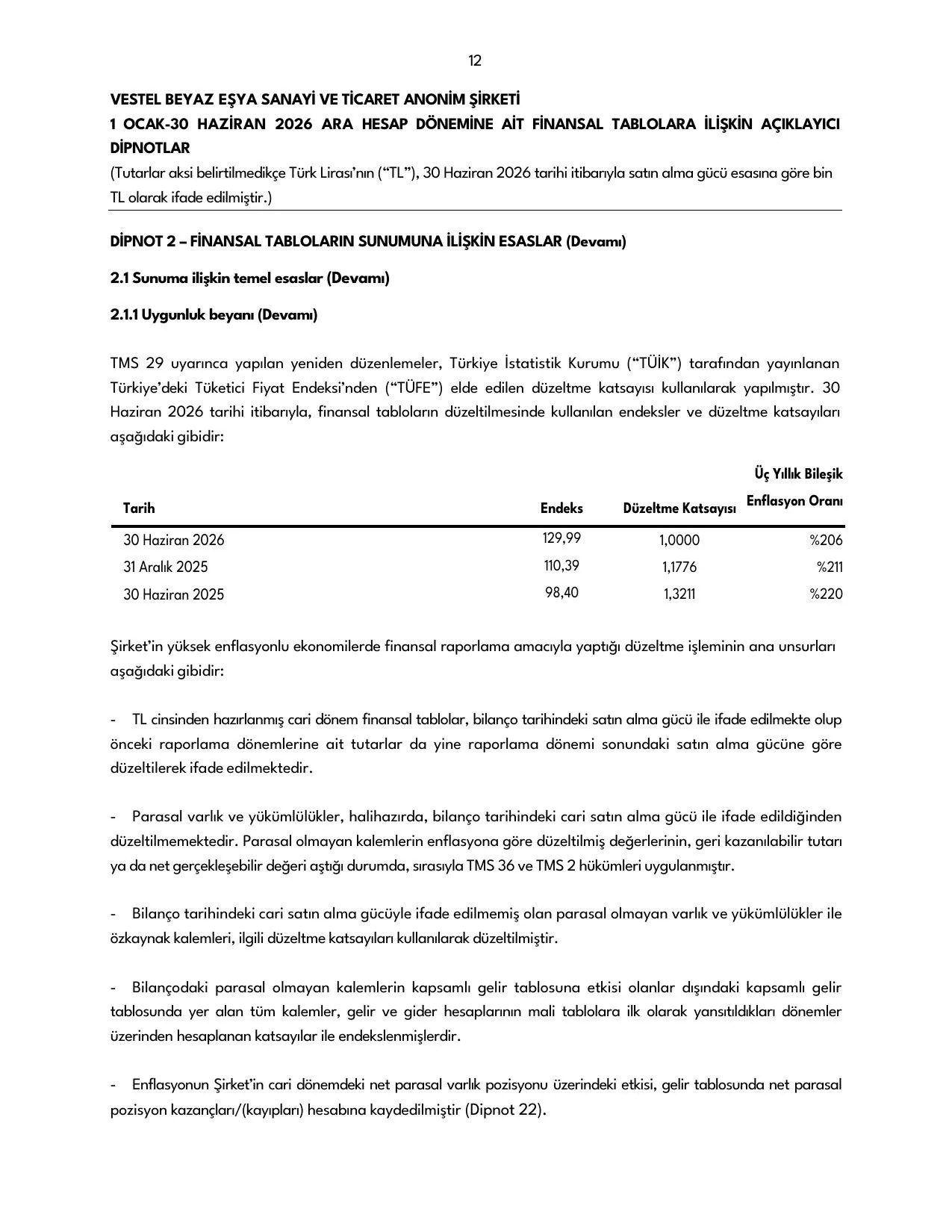 Vestel Beyaz Eลya 30.06.2026 - Finansal Rapor.pdf โ sayfa 14