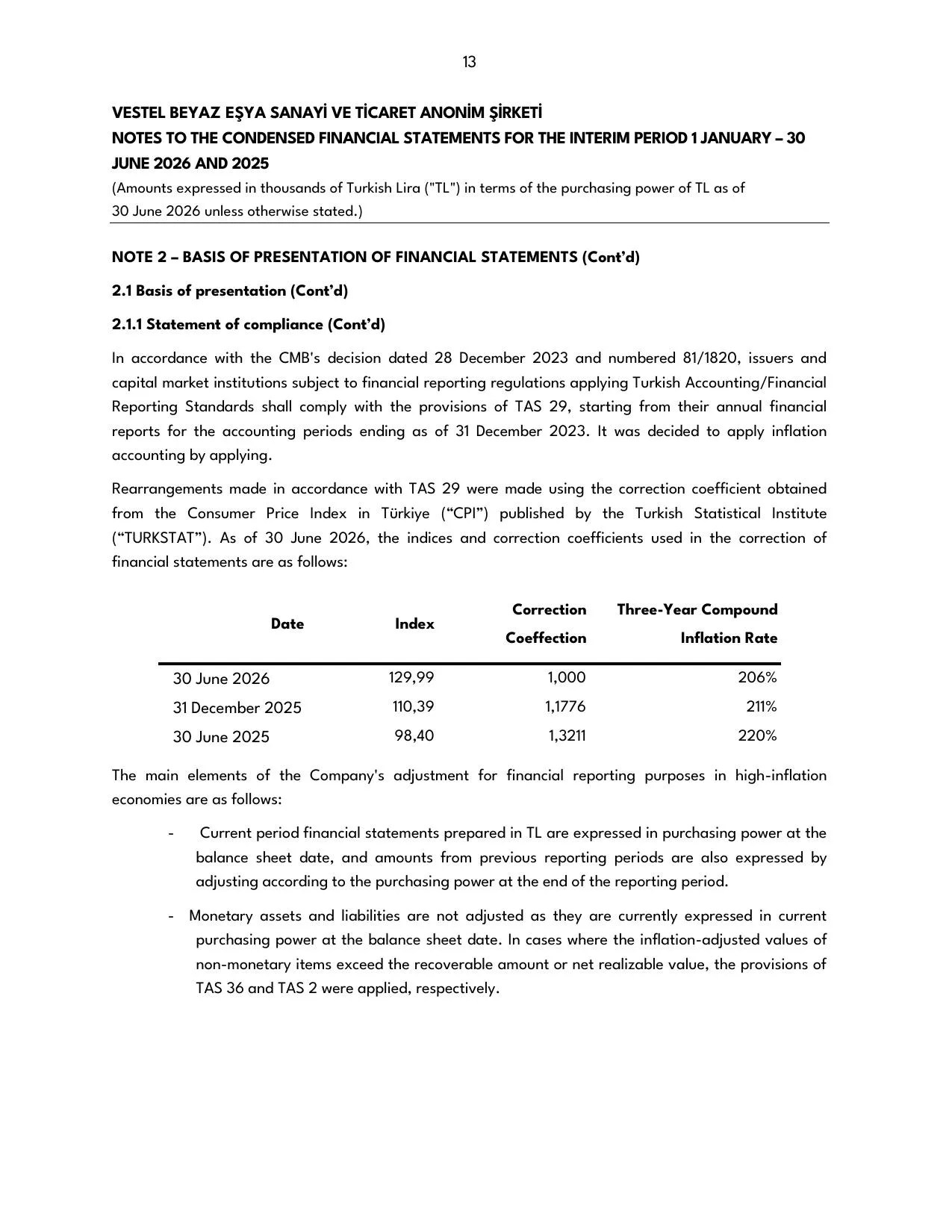 Vestel Beyaz Eลya 30.06.2026 -Financial Report.pdf โ sayfa 15