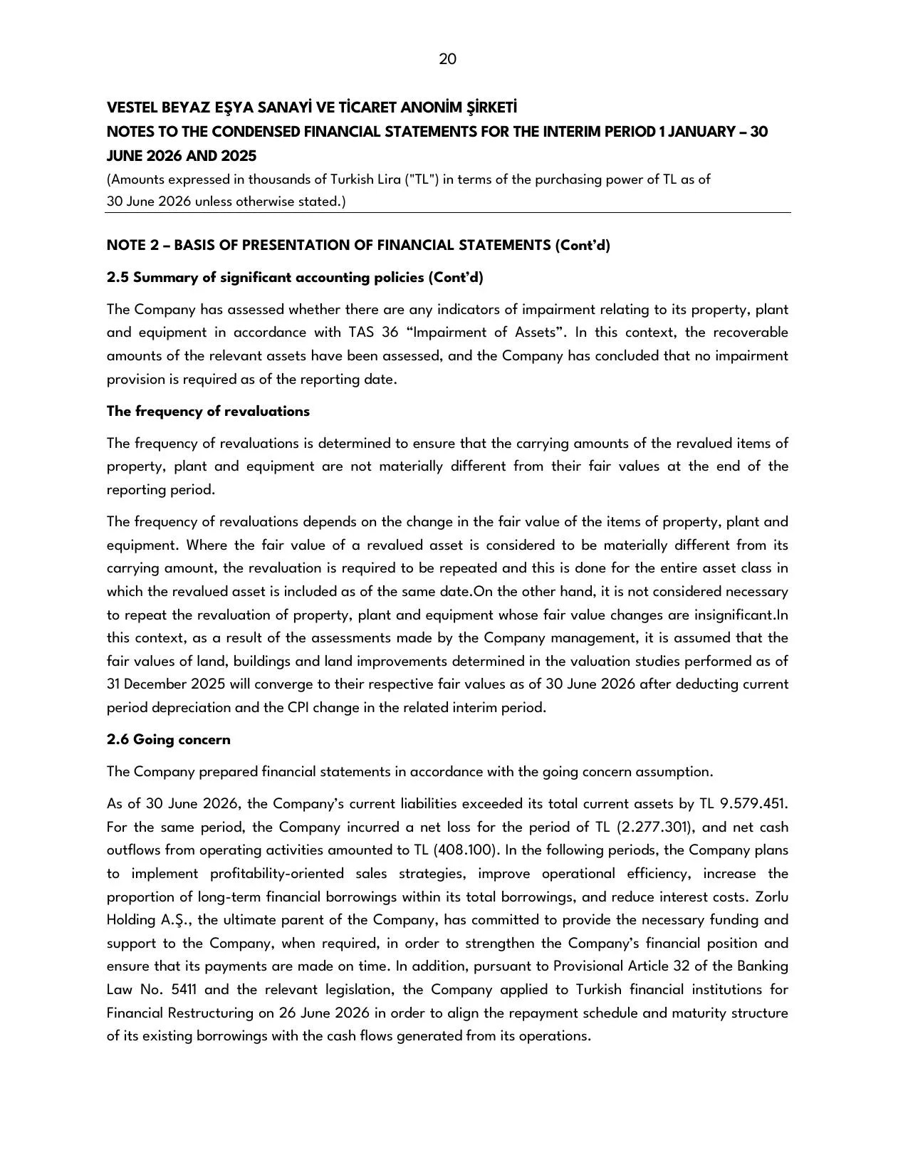 Vestel Beyaz Eลya 30.06.2026 -Financial Report.pdf โ sayfa 22