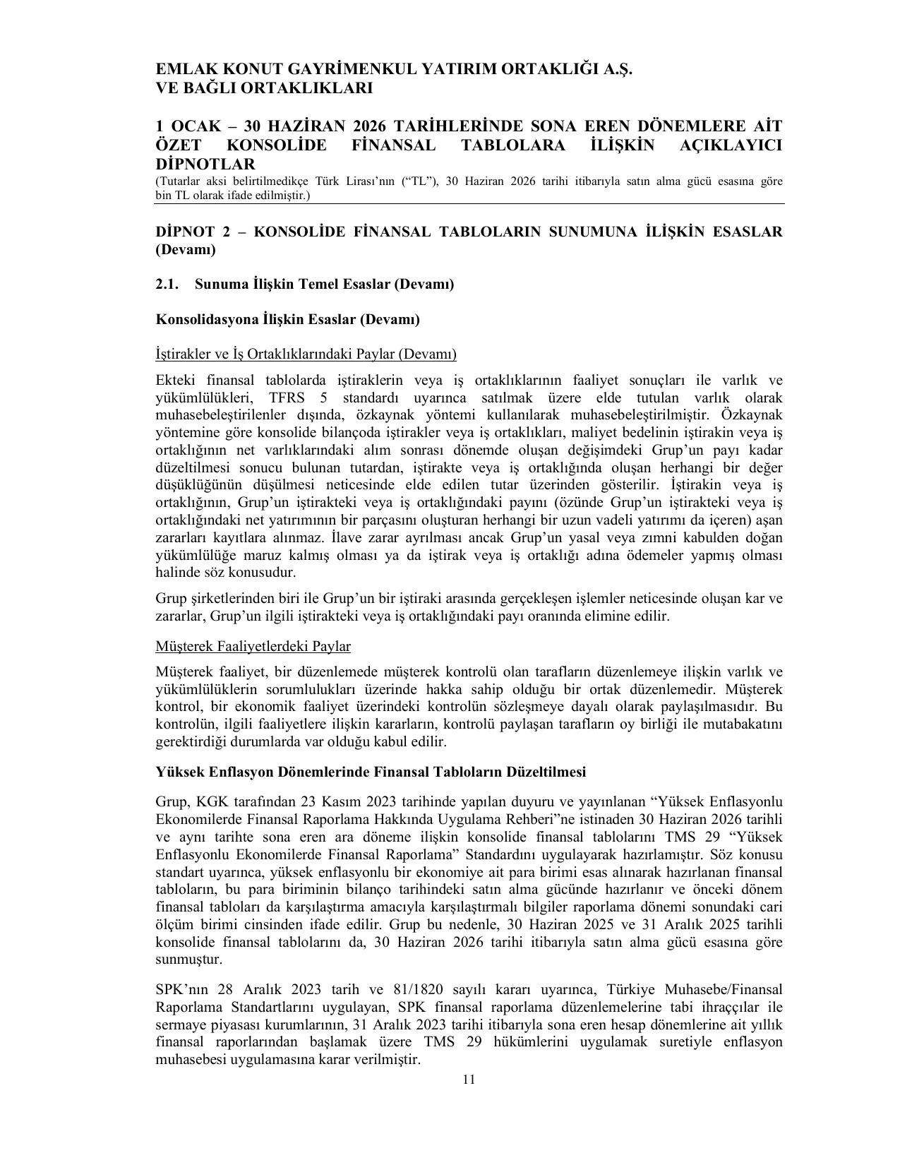 Konsolide Emlak Konut GYO A.Ş. 30.06.2026 Finansal Tablo ve Dipnotlar.pdf — sayfa 14