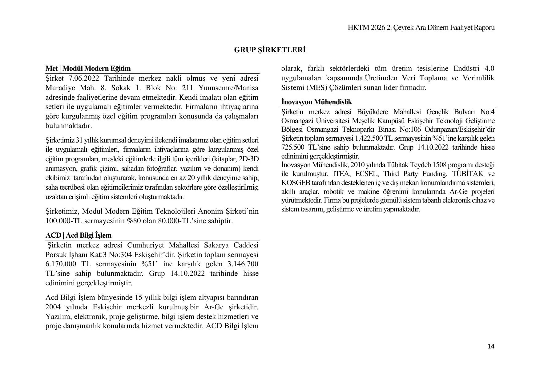 HKTM 2026 Yılı Altı Aylık Faaliyet Raporu.pdf — sayfa 14