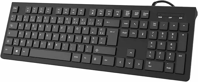 Clavier informatique AZERTY standard noir, conçu pour un confort de frappe optimal et une productivité accrue au bureau, disponible chez BoulevardTech à Bamako.