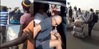 URGENT. Un chauffeur qui transportait des Toubabs intercepté par les grévistes, sa voiture saccagée(Vidéo)