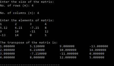 Transpose of a Matrix - C PROGRAM - BragitOff.com