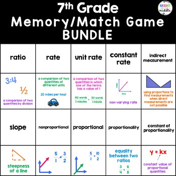 7th Grade Math Game - Memory/Match Bundle - Bright in the Middle