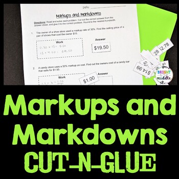 Markups and Markdowns Engaging Cut-and-Glue Worksheet: 7.RP.3 - Bright ...