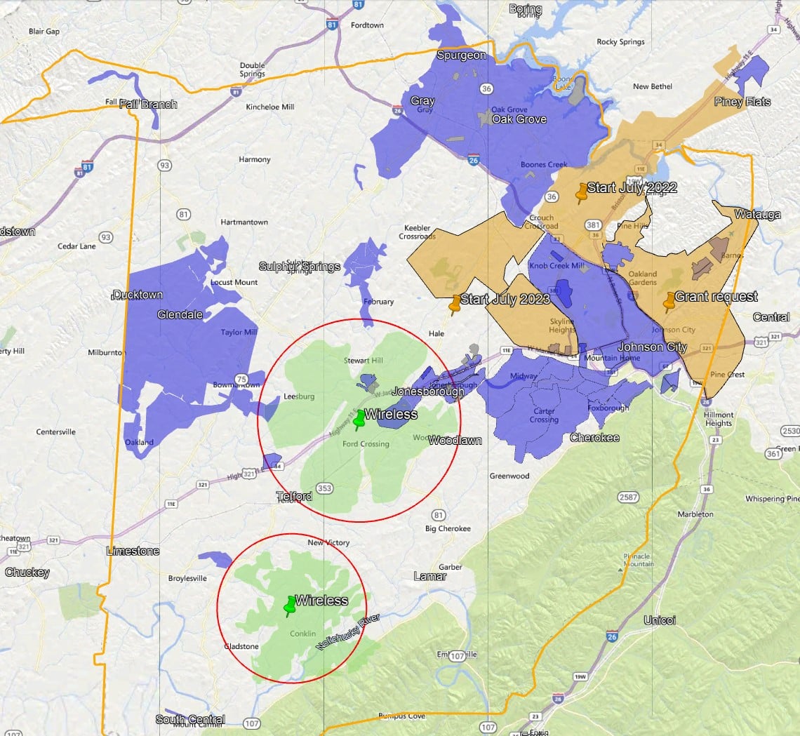 BrightRidge Broadband Offers Low Cost Broadband To Eligible Customers BrightRidge Broadband Service Map W Future Phases 