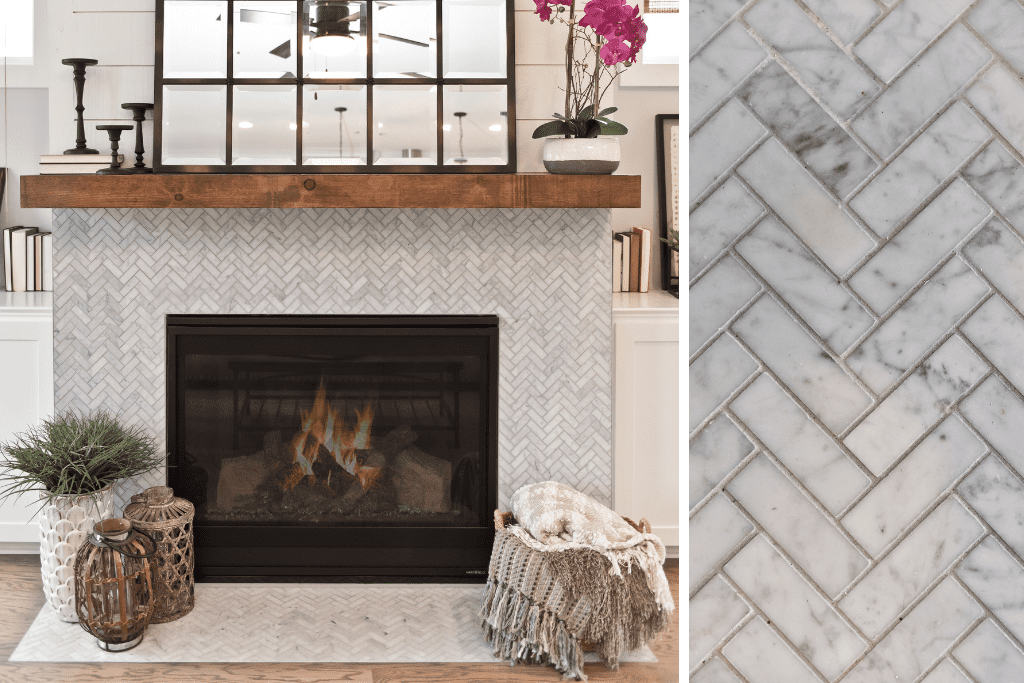 Do It Yourself Divas Diy Marble Tile Fireplace Renovation Herringbone Pattern Video Tutorial