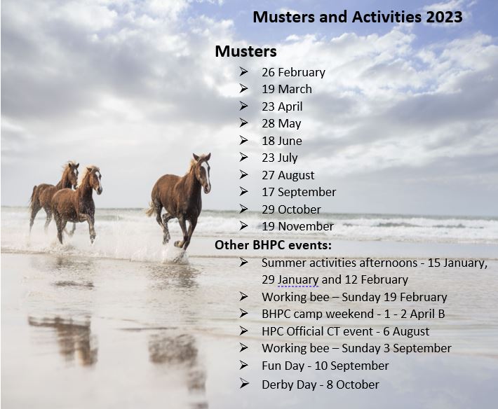 Muster Dates for 2023 Brookfield Horse and Pony Club Muster Dates for 2023 Brookfield Horse and Pony Club