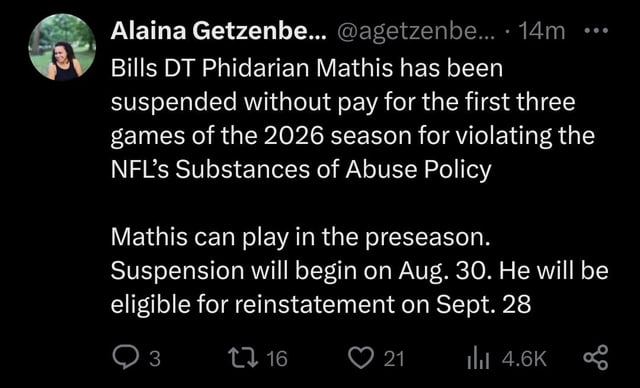 Phi Mathis suspended for three games