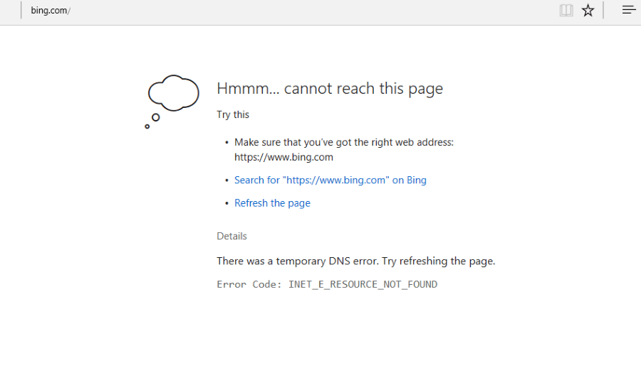 INET_E_RESOURCE_NOT_FOUND error in Microsoft Edge