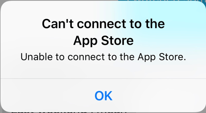 Не удается подключиться к App Store (пример 1)