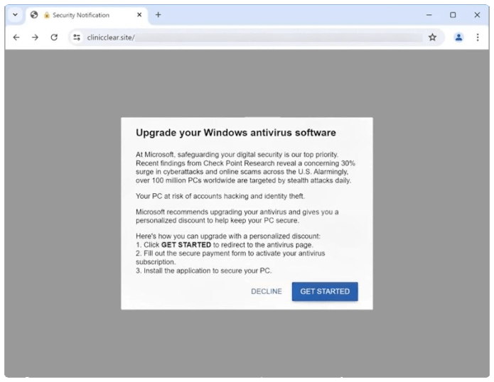 Upgrade Your Windows Antivirus Software pop-up