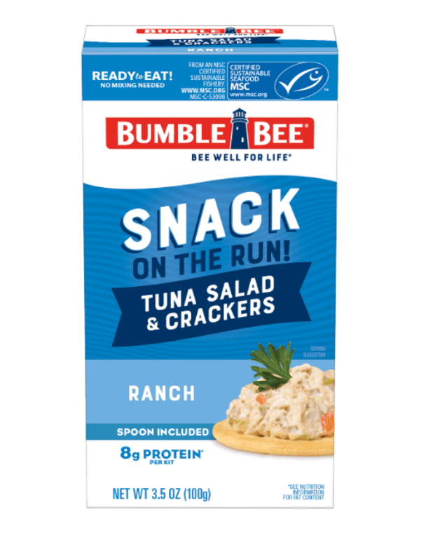 A kit of BUMBLE BEE® Snack On The Run! Ranch Tuna Salad Kit With Crackers
