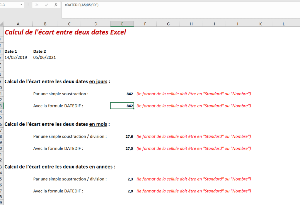 Ecart entre deux dates Excel comment le calculer ? ASTUCE