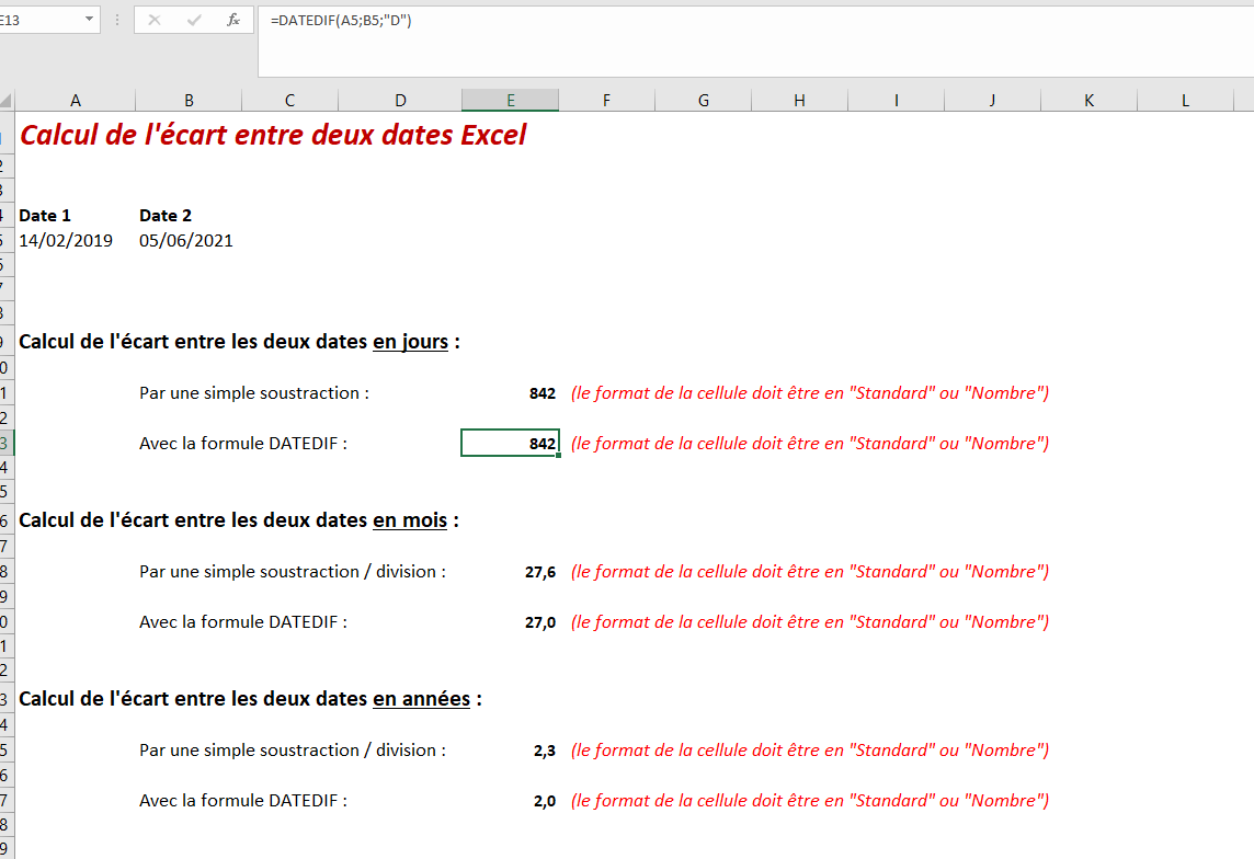 Ecart entre deux dates Excel comment le calculer ? ASTUCE