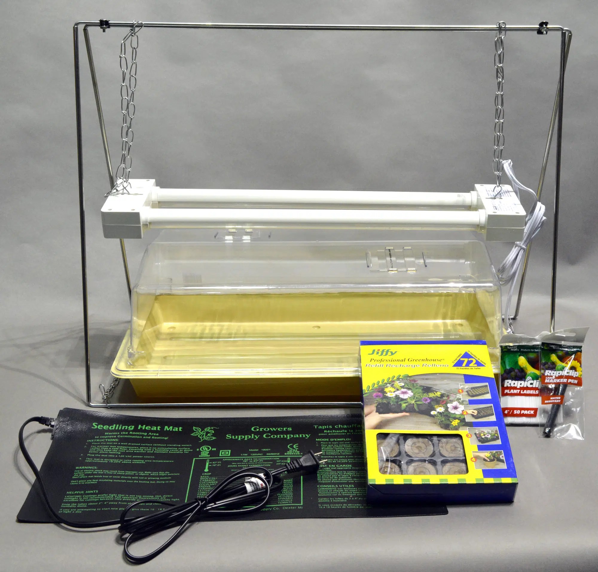 LED Seed Starter kit with SS2, Tray, Dome, Jiffy Peats, Labels & Heat