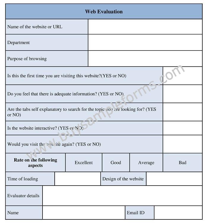 Website Evaluation Form Template Example Word Doc