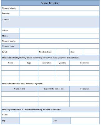 Printable School Inventory Form Template Download Word