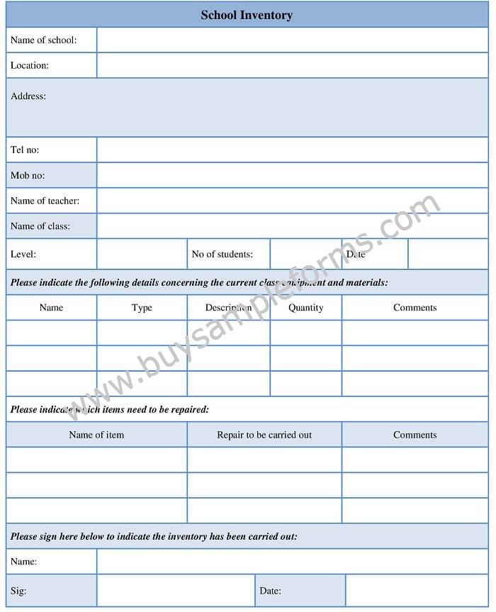 Printable School Inventory Form Template Download Word