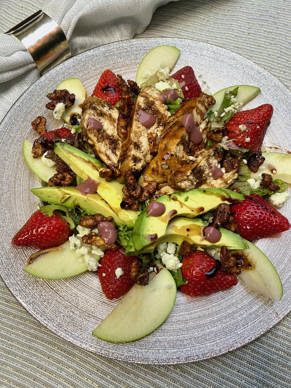 Blackberry Balsamic Blue Cheese Chicken Salad with Candied Walnuts