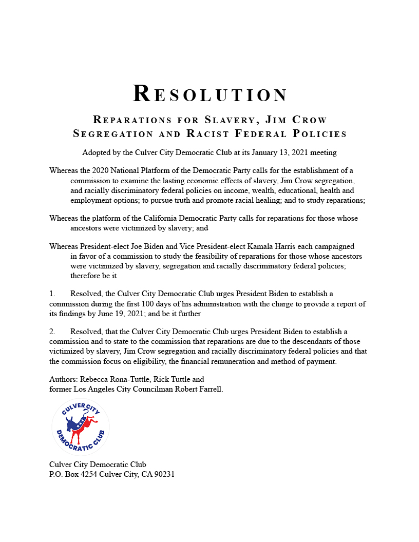 Reparations for Slavery, Jim Crow Segregation, and Racist Federal Policies
