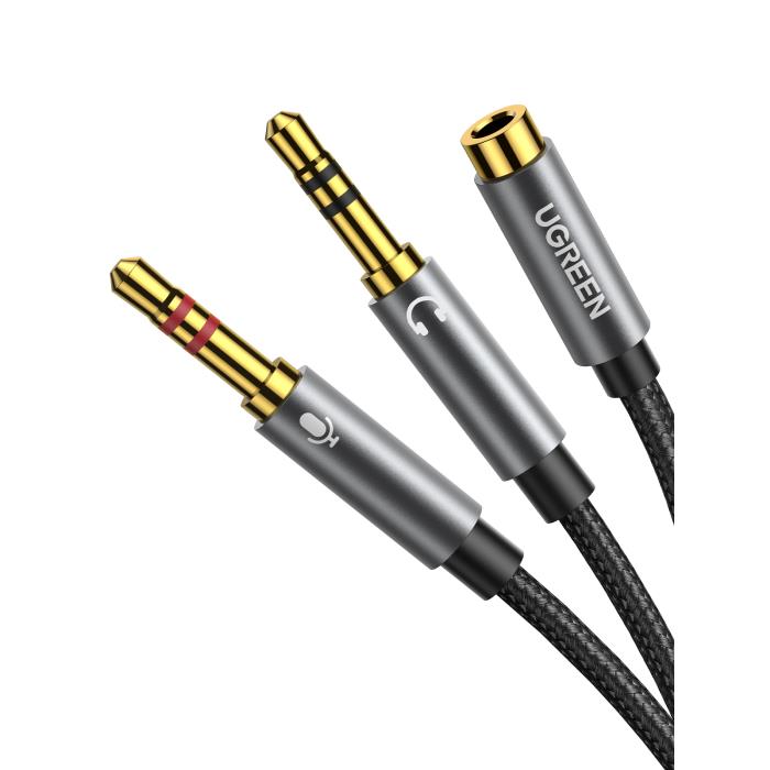 Καλώδιο Ήχου 2x3.5mm σε 3.5mm M/F UGREEN AV140 20899 0.2m Μαύρο (340181)