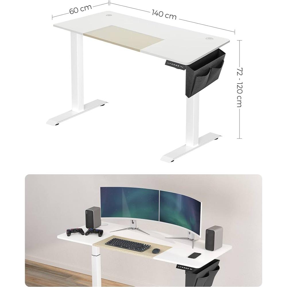 Songmics Γραφείο Ξύλινο με Μεταλλικά Πόδια White/Beige 60 x 140 x 72-120 (LSD016W01V1) (SNGLSD016W01V1)