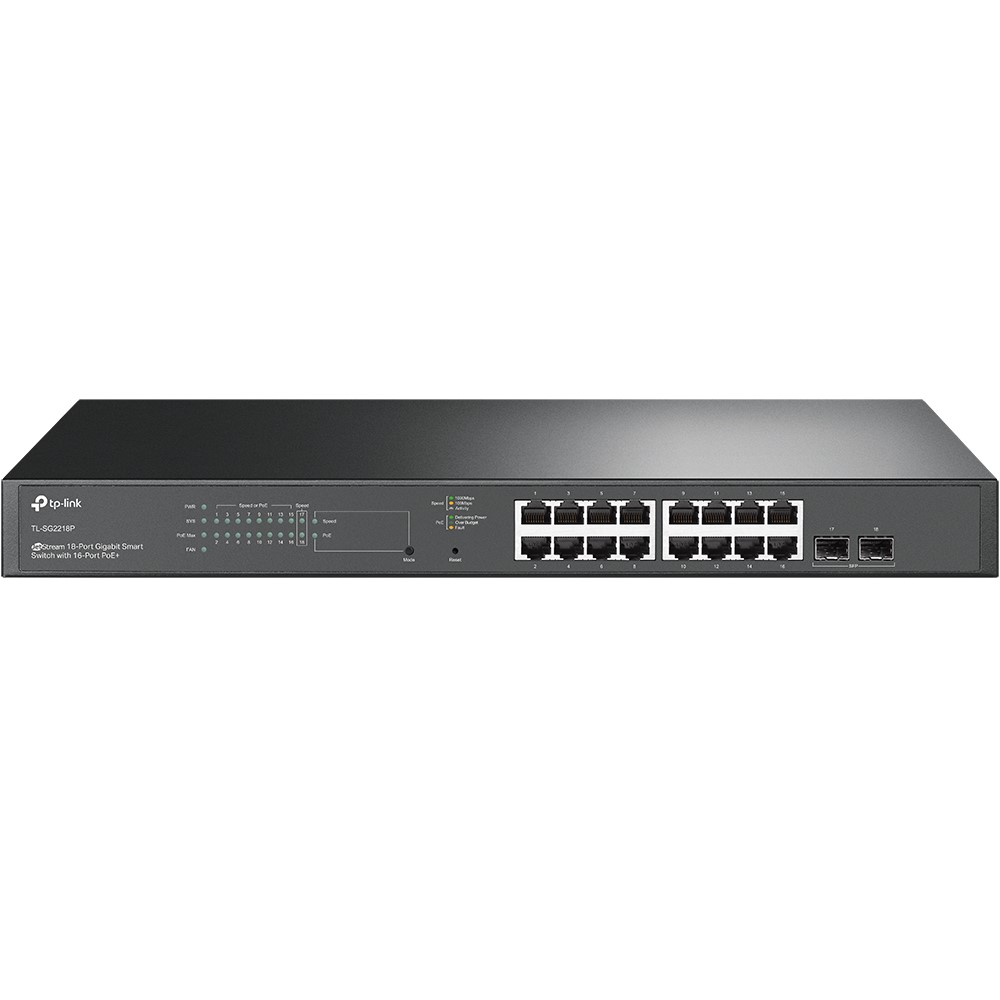 SWITCH 16-Port Gigabit+ 2*Gigabit SFP+ Smart Managed  16Port PoE+  150W PoE Power 19-inch Rack-mountable (SG2218P)