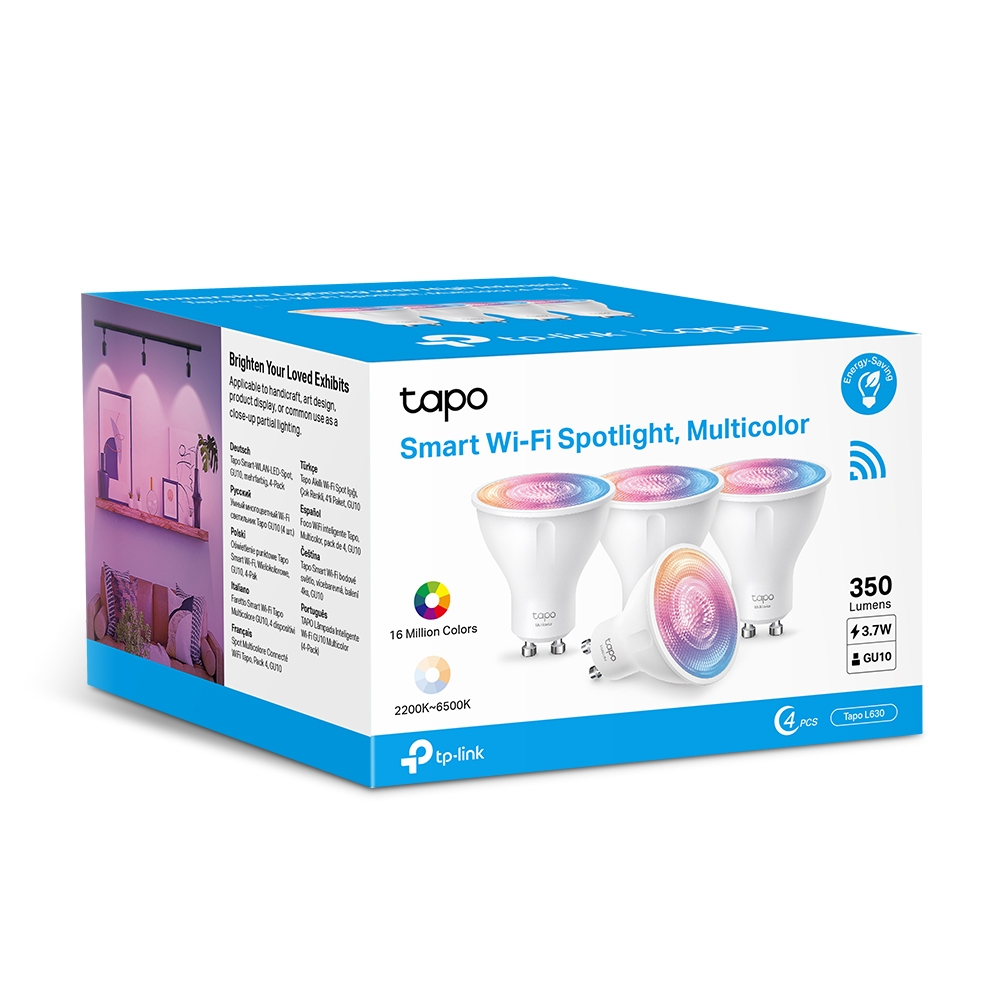 Smart Wi-Fi Spotlight, Multicolor Dimmable GU10 Base 4-Pack (Tapo L630(4-pack))