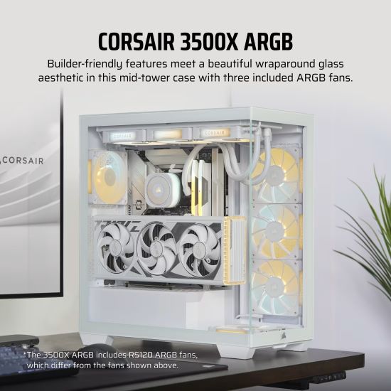 CORSAIR Case 3500X ARGB (Mid-Tower, TG, White) (00184372)