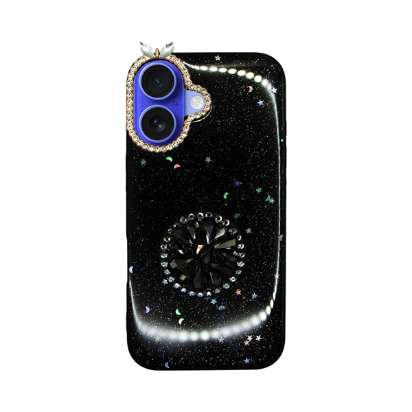 Vivid Glitter Stars Case with Holder Apple iPhone 16 Black (CS-FSHN-3-2409001)