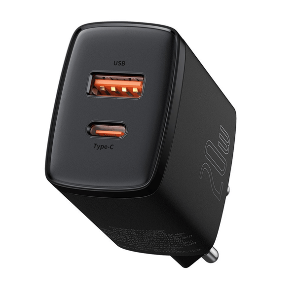 Baseus Compact Quick Charger Type-C/USB 20W Black (CCXJ-B01)