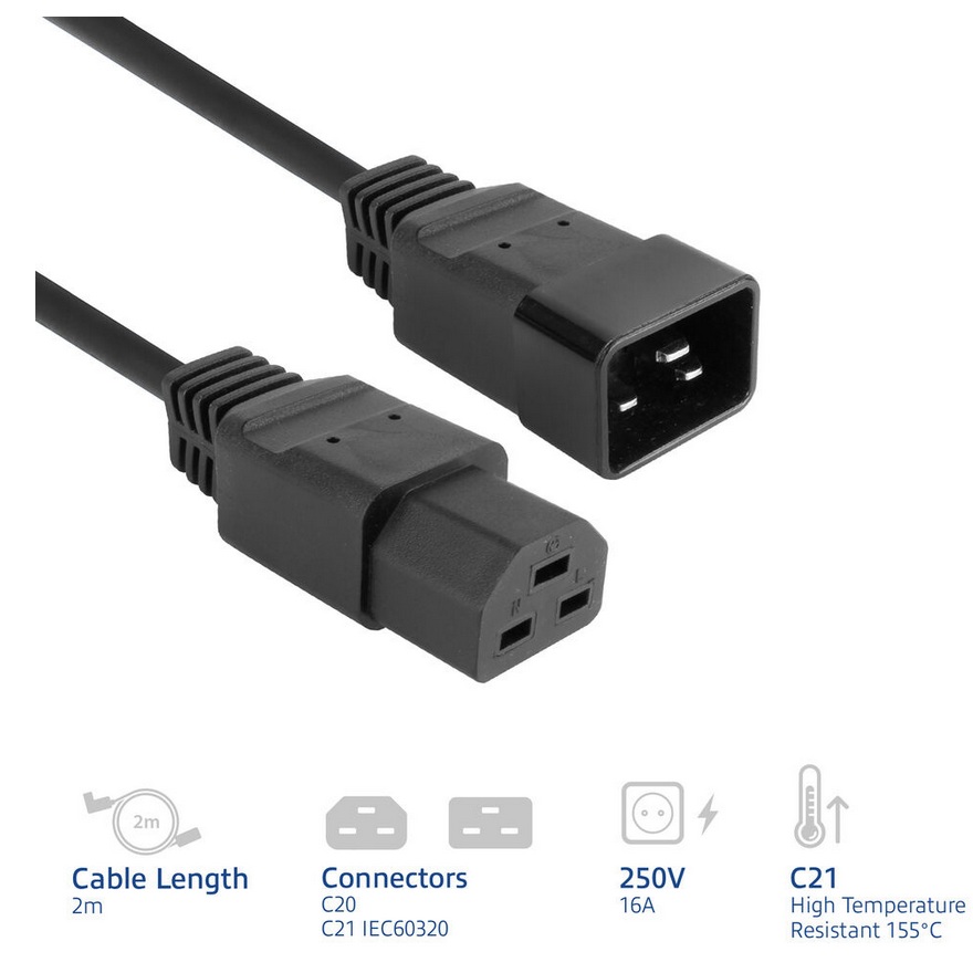 ΚΑΛΩΔΙΟ ΕΠΕΚΤΑΣΗΣ ΤΡΟΦ  IEC60320/C20-C21 16A 2m (AK5344)