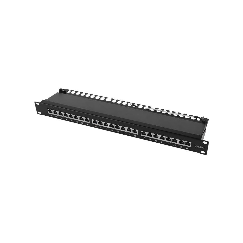 Patch Panel CAT6A 24 Θέσεων 1U Power On PP-C6A-F24 FTP με Βάση Στήριξης (050243)