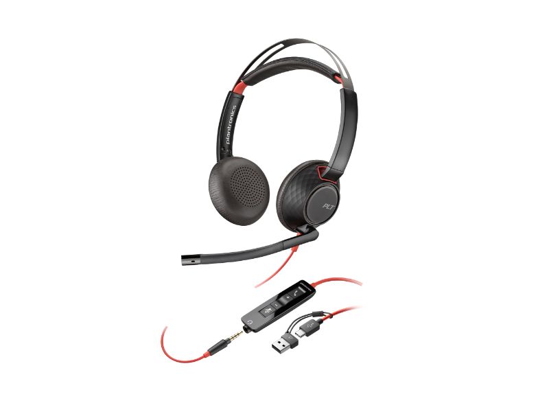 Poly Blackwire 5220 Stereo USB-C Headset +3.5mm Plug +USB-C/A Adapter (8X231AA) (00189708)