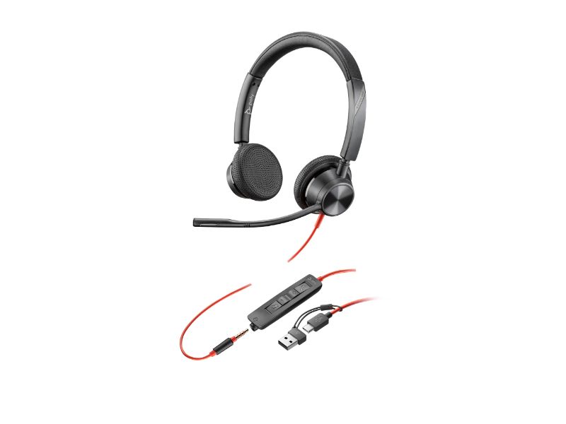 Poly Blackwire 3325 Stereo USB-C Headset +3.5mm Plug +USB-C/A Adapter (8X221AA) (00189709)