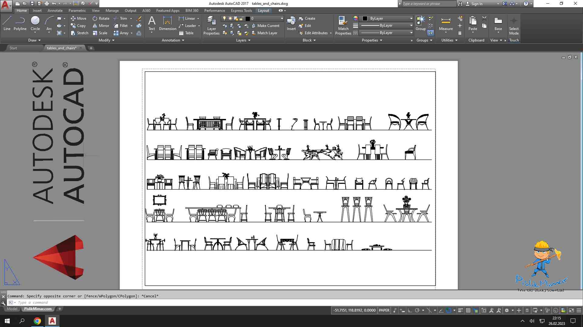Tables and Chairs AutoCAD Blocks