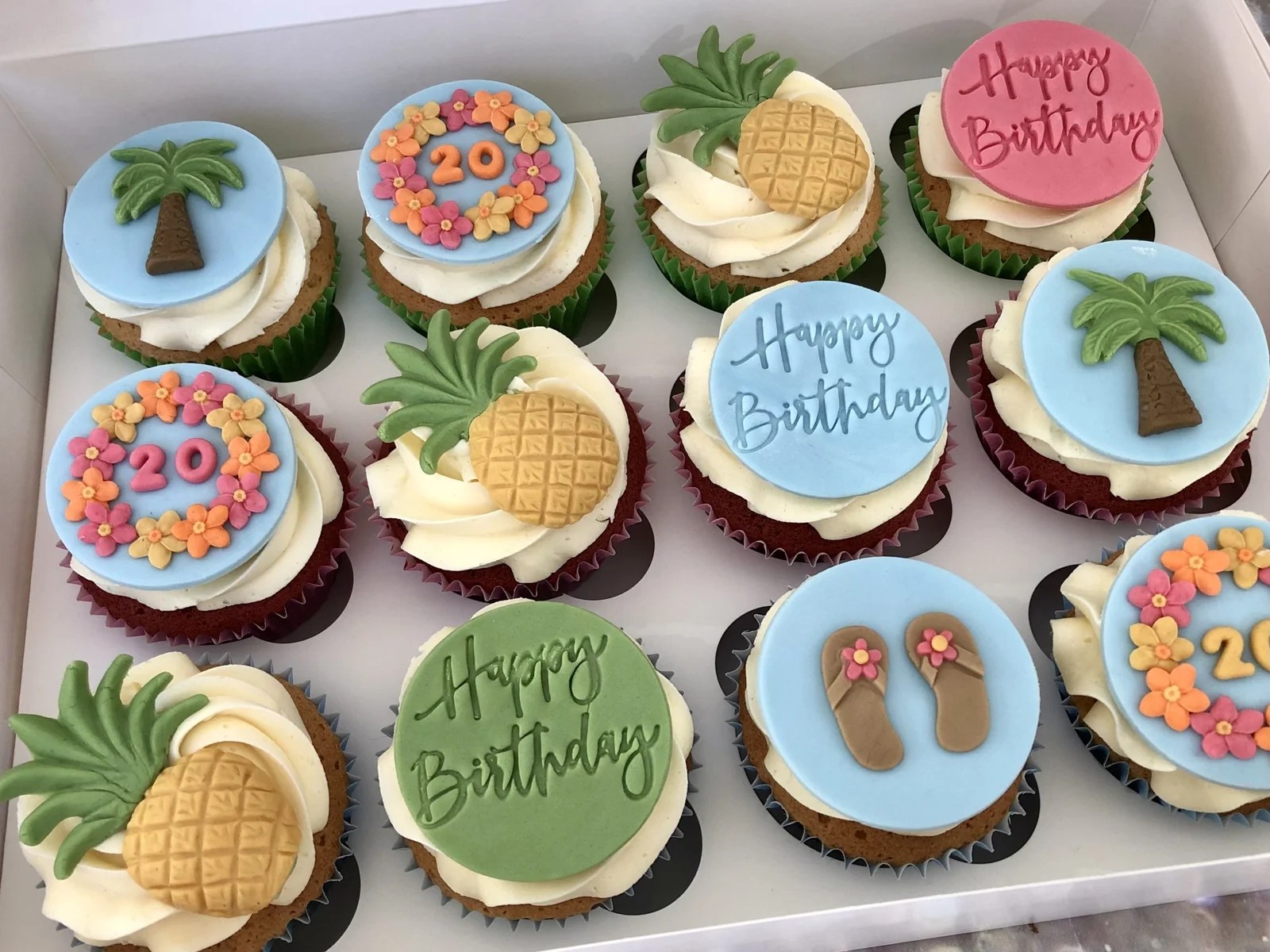 Tropical holiday birthday cupcakes x12
