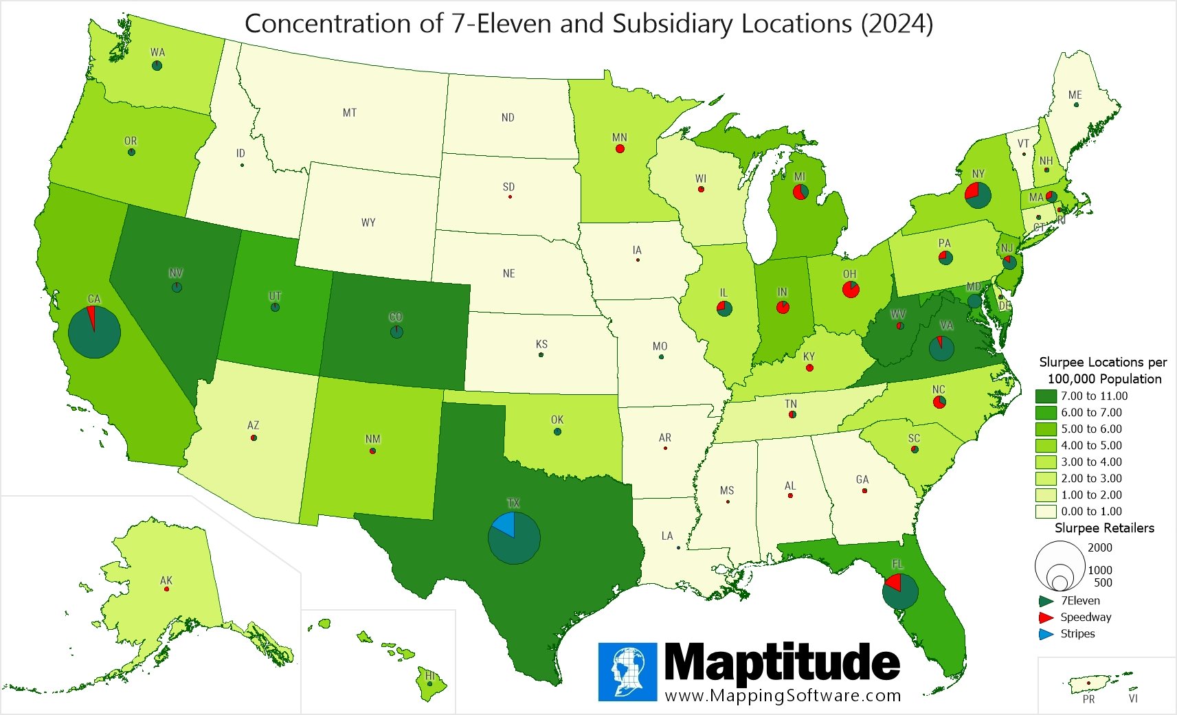 Maptitude Map Of 7 Eleven And Subsidiary Stores By State Maptitude 7 Eleven Slurpee Map 
