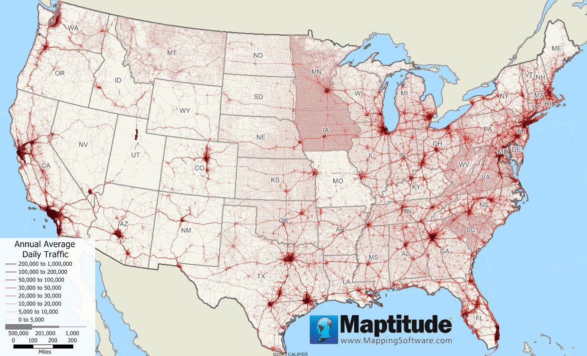 Traffic Map 1024x469 Maptitude Aadt Traffic Count Map 